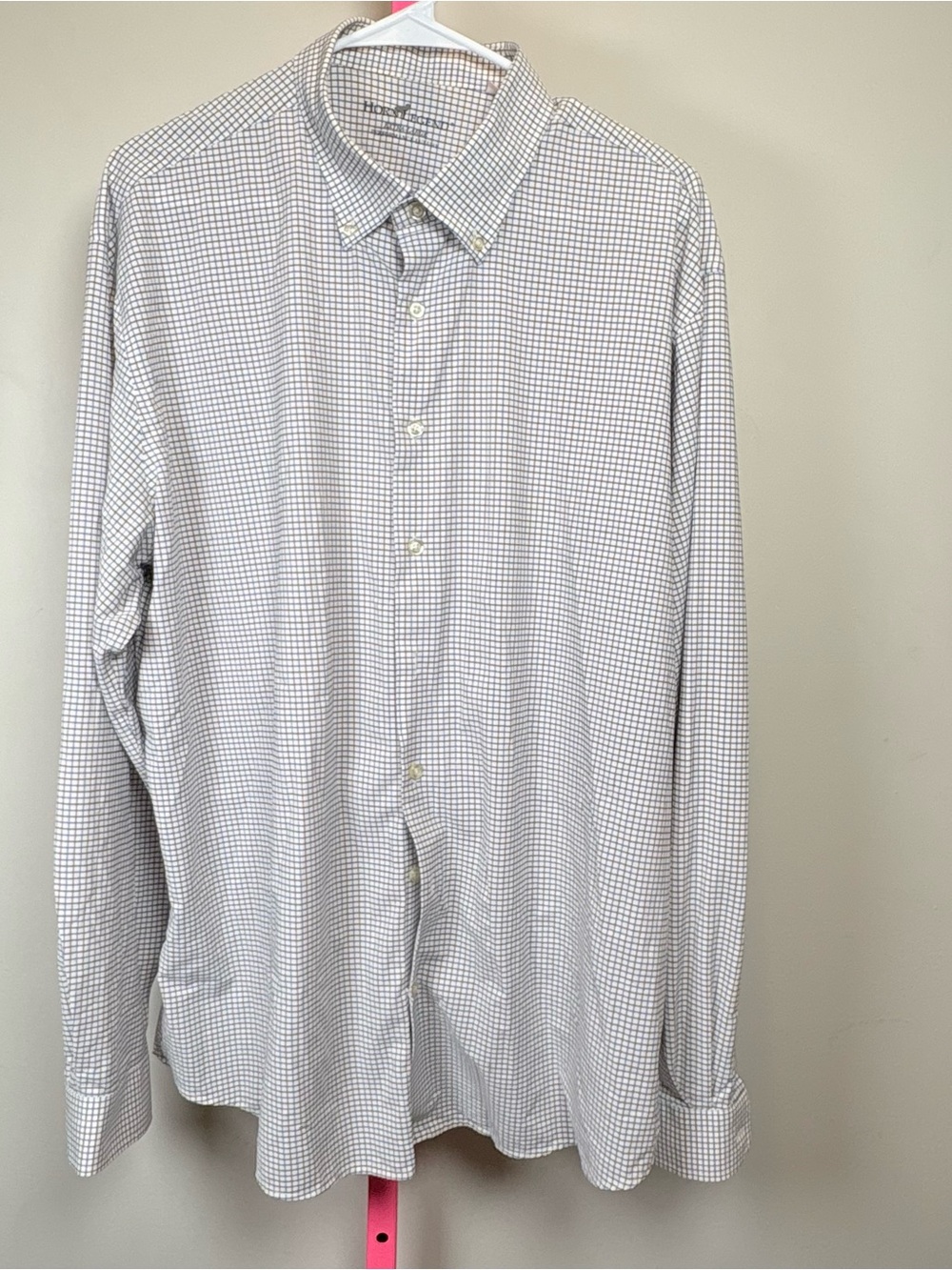 Men's Long-Sleeve Checked Button-Down Shirt in White, Brown and Blue